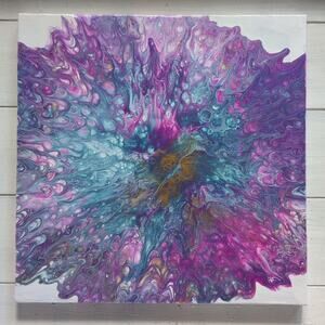 Handmade Acrylic Fluid Art Painting Stretched Canvas 10"×10"